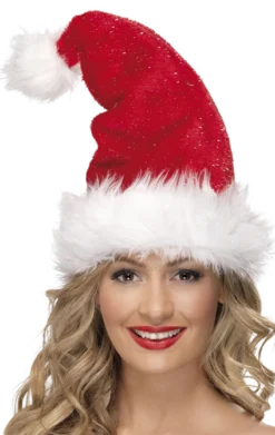 Smiffys Adult Luxury Santa Hat With Tinsel