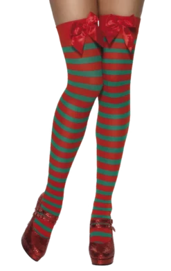 Smiffys Striped Elf Thigh High Stockings