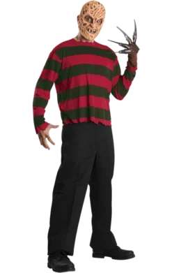 Mens Freddy Krueger Shirt With Facepiece Costume