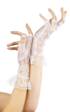 Smiffys Adult White Short Lace Fingerless Gloves