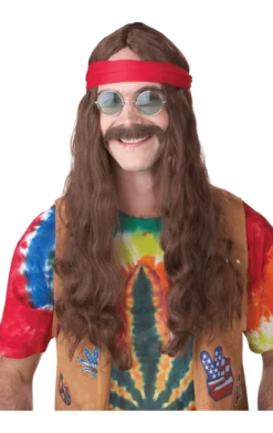 Mens Hippie Wig & Moustache