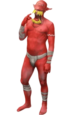 Mens Jaw Drop Red Morphsuit Orc Costume