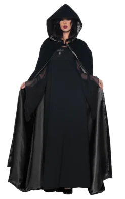 Womens Black Velvet And Satin Cape