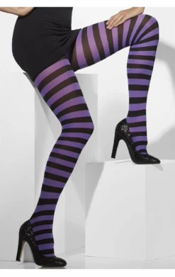 Smiffys Striped Tights Purple And Black