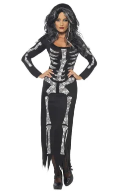 Smiffys Womens Skeleton Maxi Dress Costume