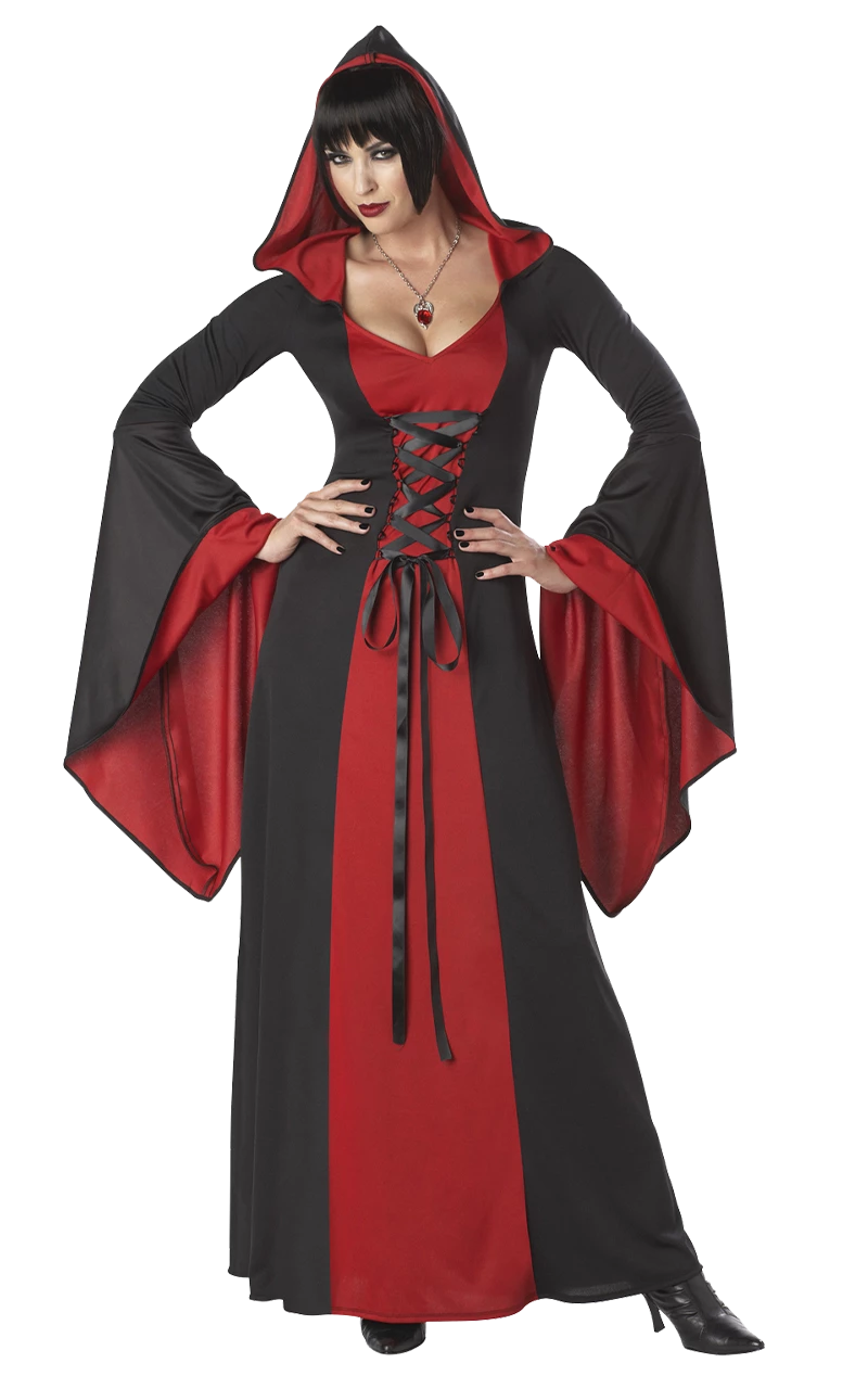 Womens Dark Red Hooded Robe Costume 1 Womens Dark Red Hooded Robe Costume