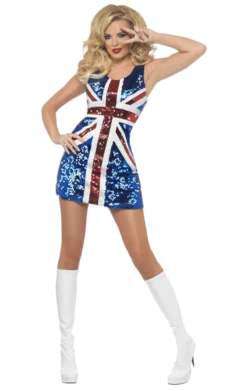 Smiffys Womens Sequin Union Jack Costume